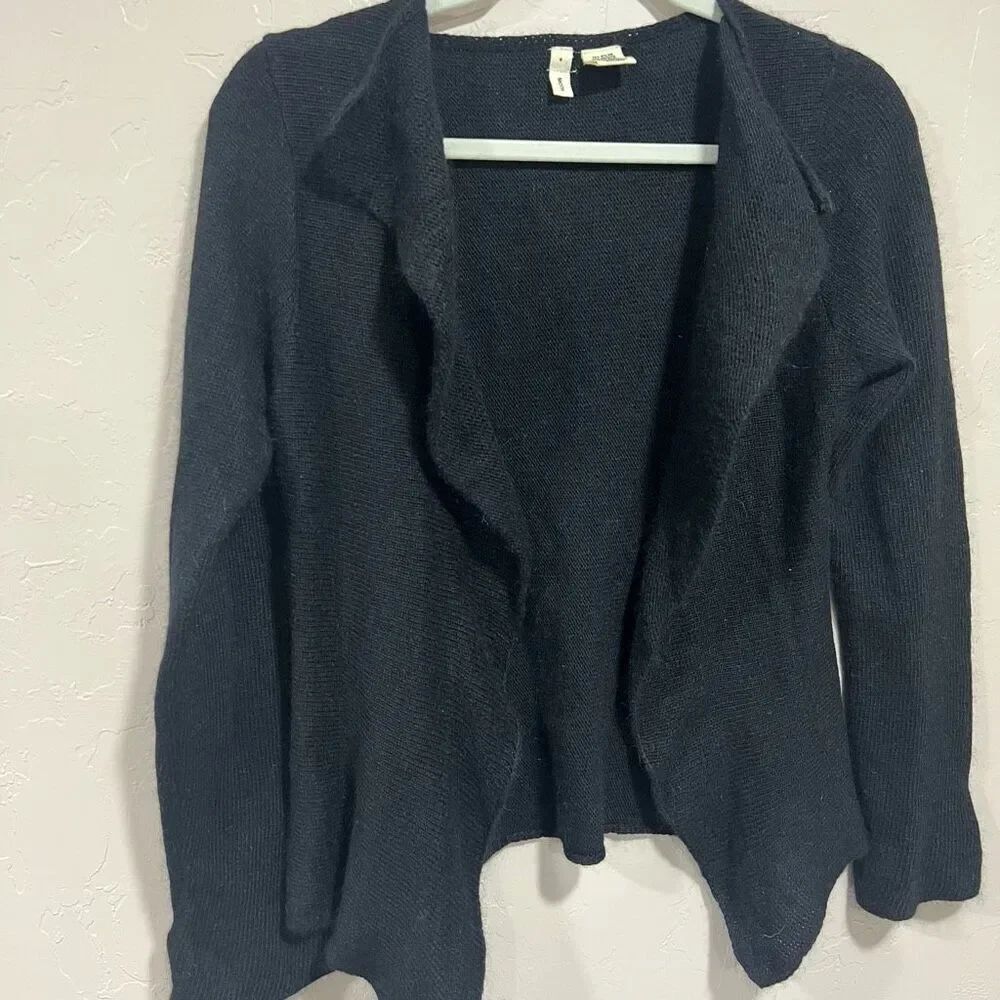 MOTH Anthropologie Lambs Wool Angora Rabbit Flap Black Cardigan Sweater Size M
